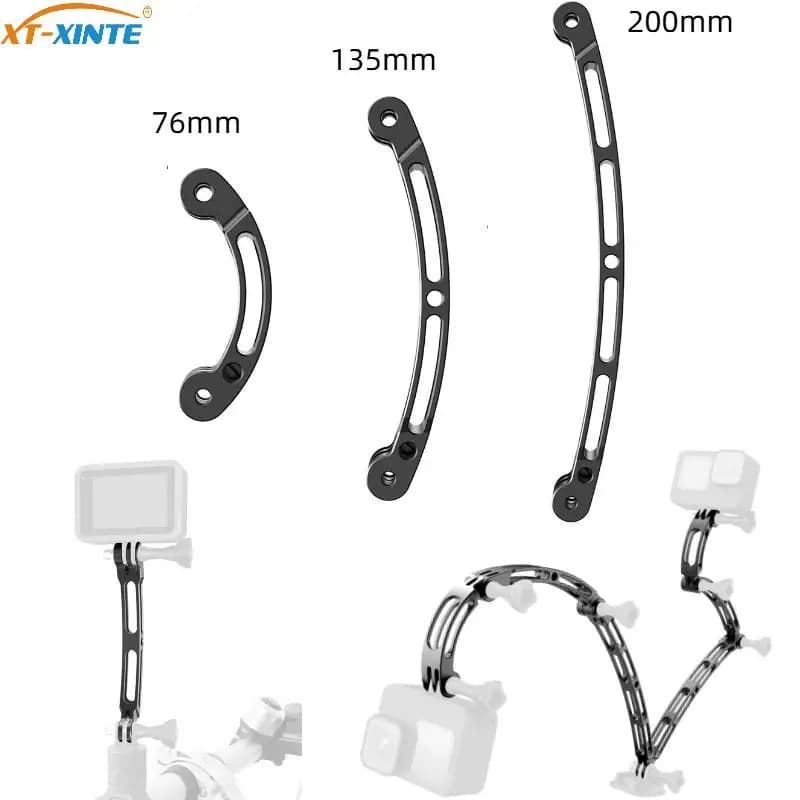 Selfie tripod adapter with curved rod for aluminium helmet for GoPro Hero 13 12 DJI Action 5 Insta360 Pocket 3 Camera