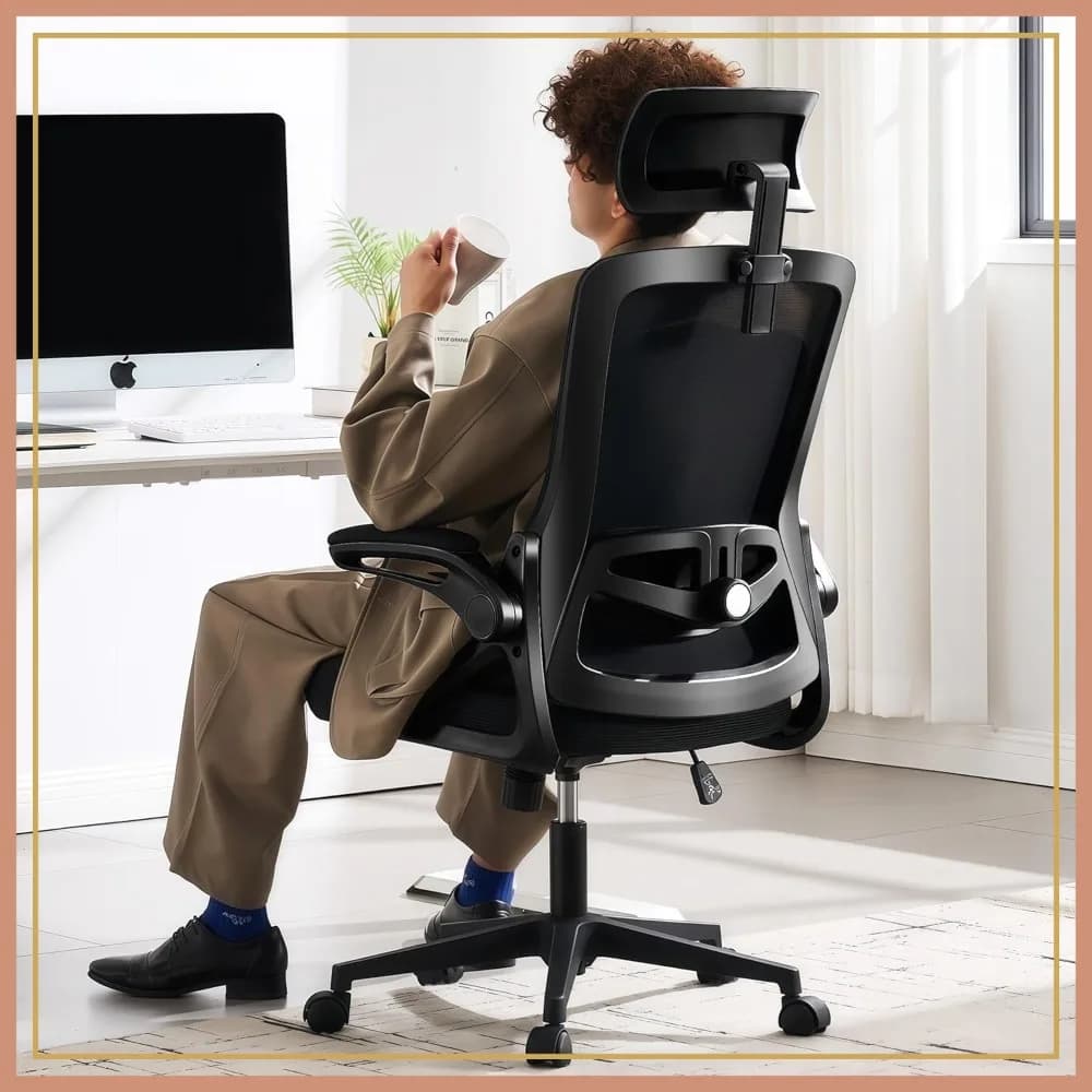Sedia da ufficio ergonomica, sedia da scrivania per computer da 400 libbre con supporto lombare regolabile, cuscino in rete traspirante, per ufficio domestico