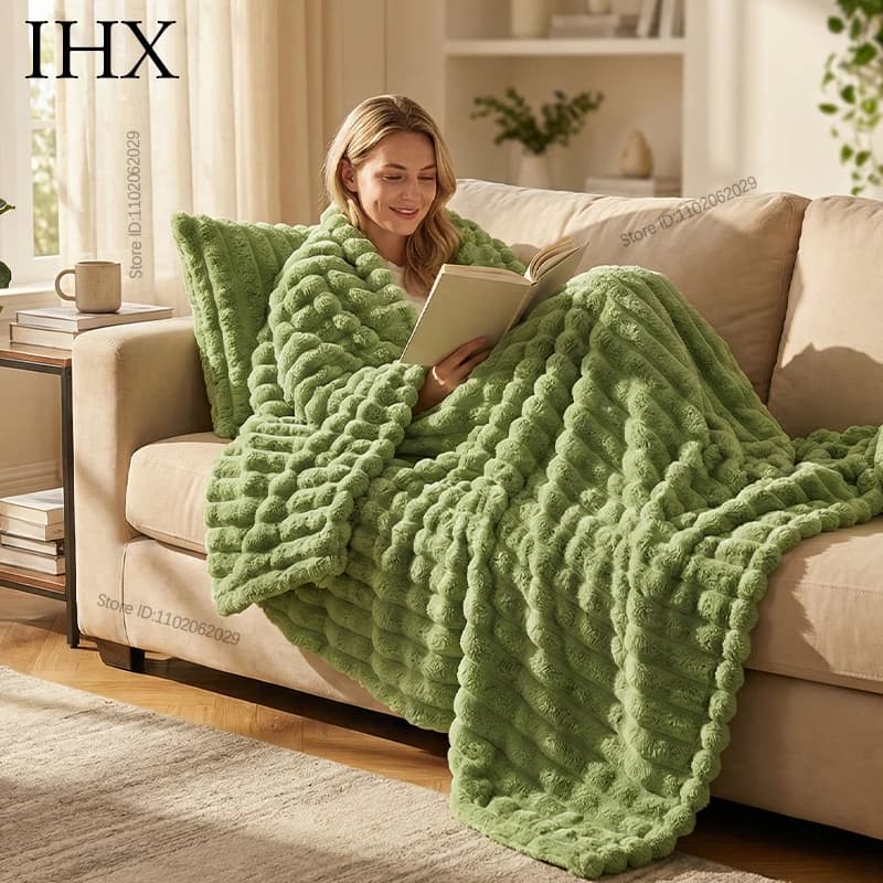 IHX Solid Color Imitation Rabbit Plush Milk Plush Thickened Thermal Leisure Home Blanket Office Nap Blanket, Custom Blanket Size