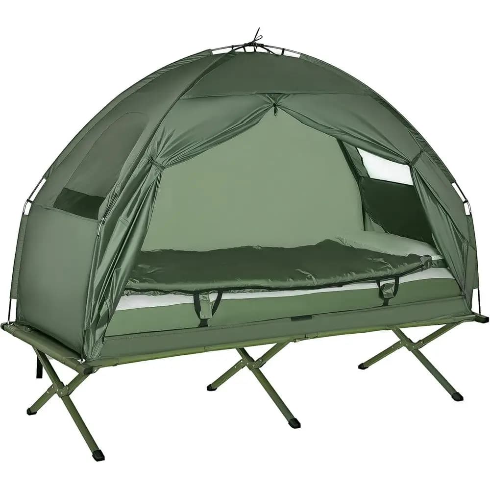 Tenda da Campeggio Compatta con Letto, Materasso, Cuscino, Sacco a Pelo e Borsa per il Trasporto - Ideale per Viaggi, Escursioni e Backpacking