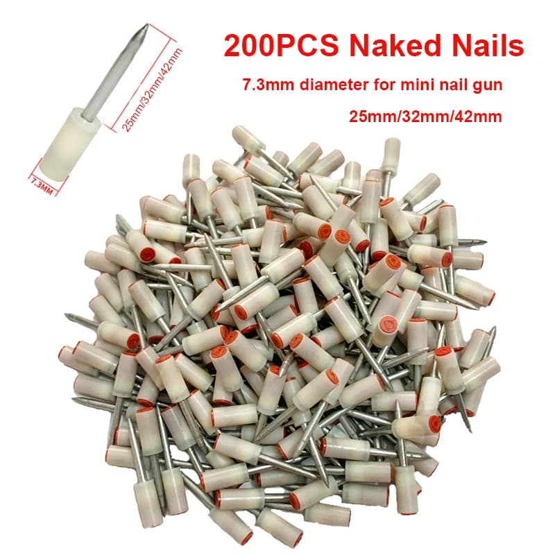 200 PZ 25mm/32mm/42mm Chiodi Nudi In Acciaio per Mini Chiodi Pistola Manuale Strumento di Potere Ancoraggio A Parete Filo Scanalatura per 7.3mm Mini Pistola Sparachiodi