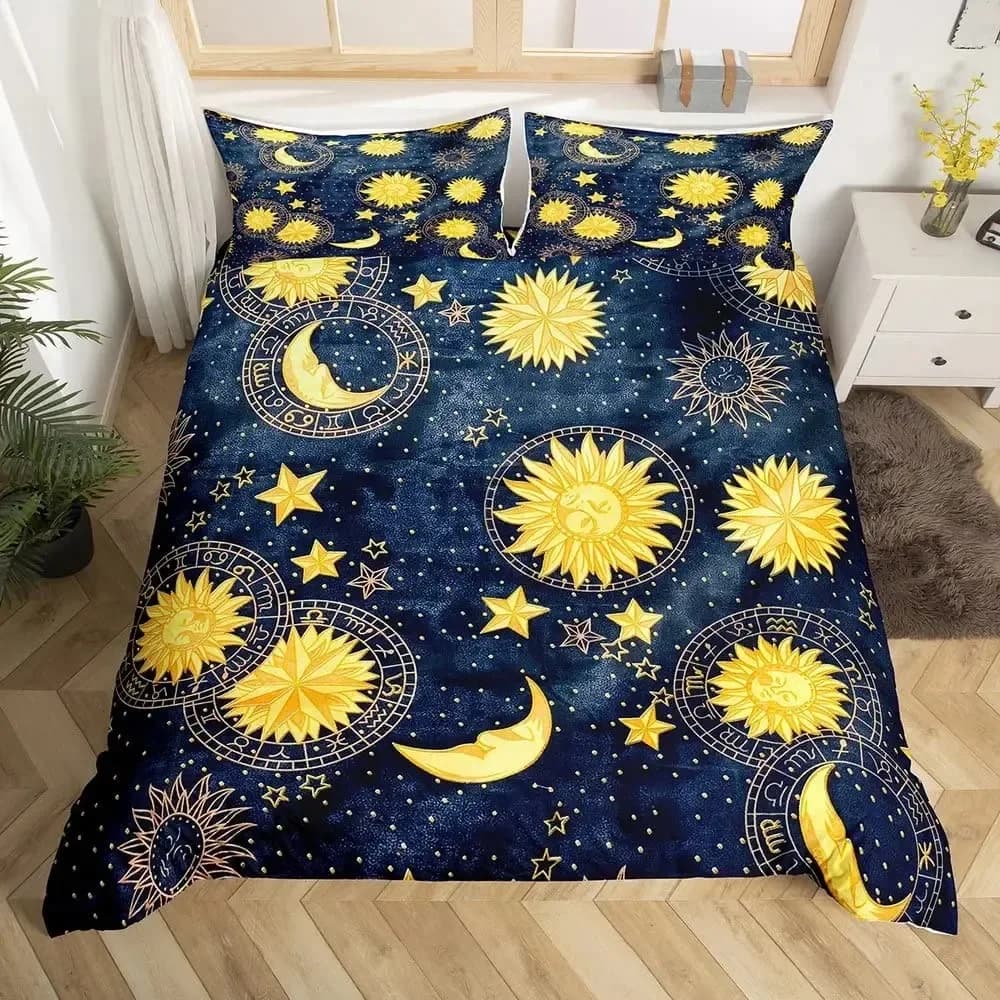 Set copripiumino Il sole e la luna Boho Mandala Stelle floreali Cielo stellato Copripiumino nordico, Set biancheria da letto costellazione King Size