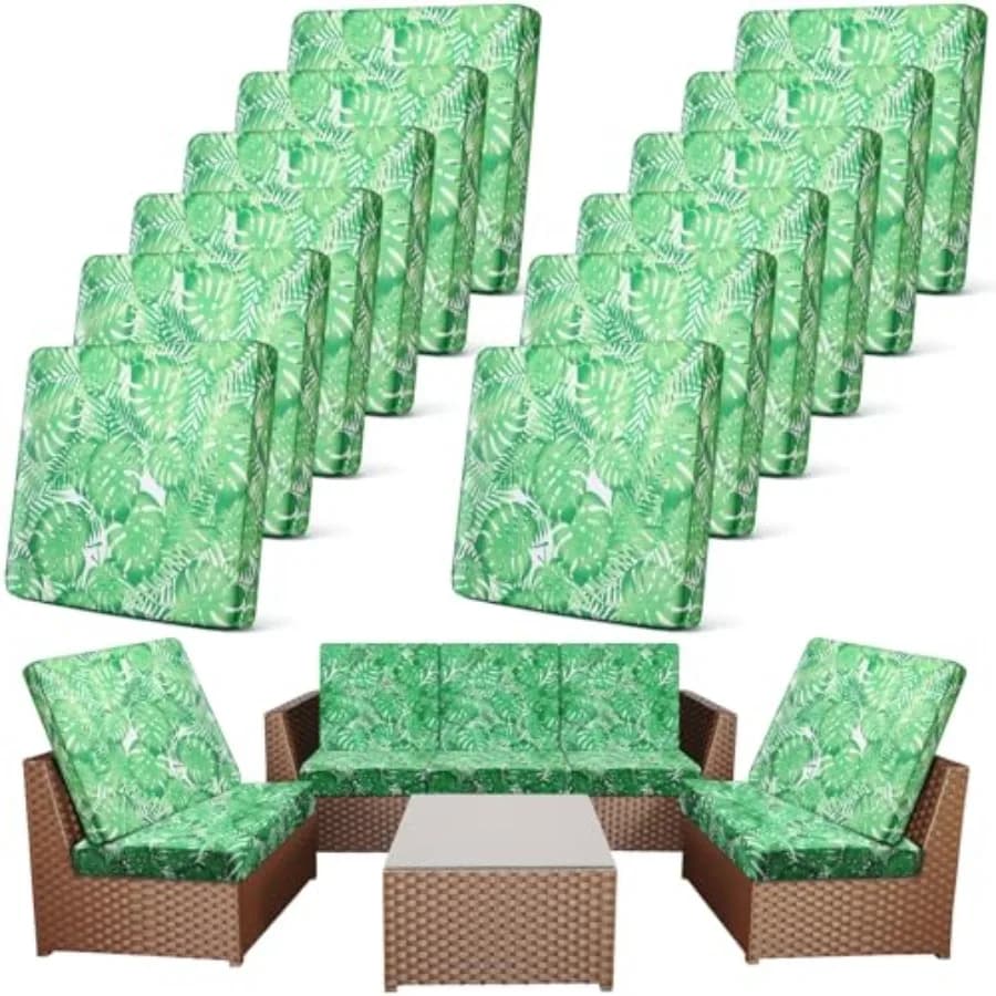 Set di 12 Copricuscini per Patio, Coperture Elasticizzate per Divani da Esterno, Fodere Sostitutive per Sedute di Divani e Sedie da Veranda e Patio