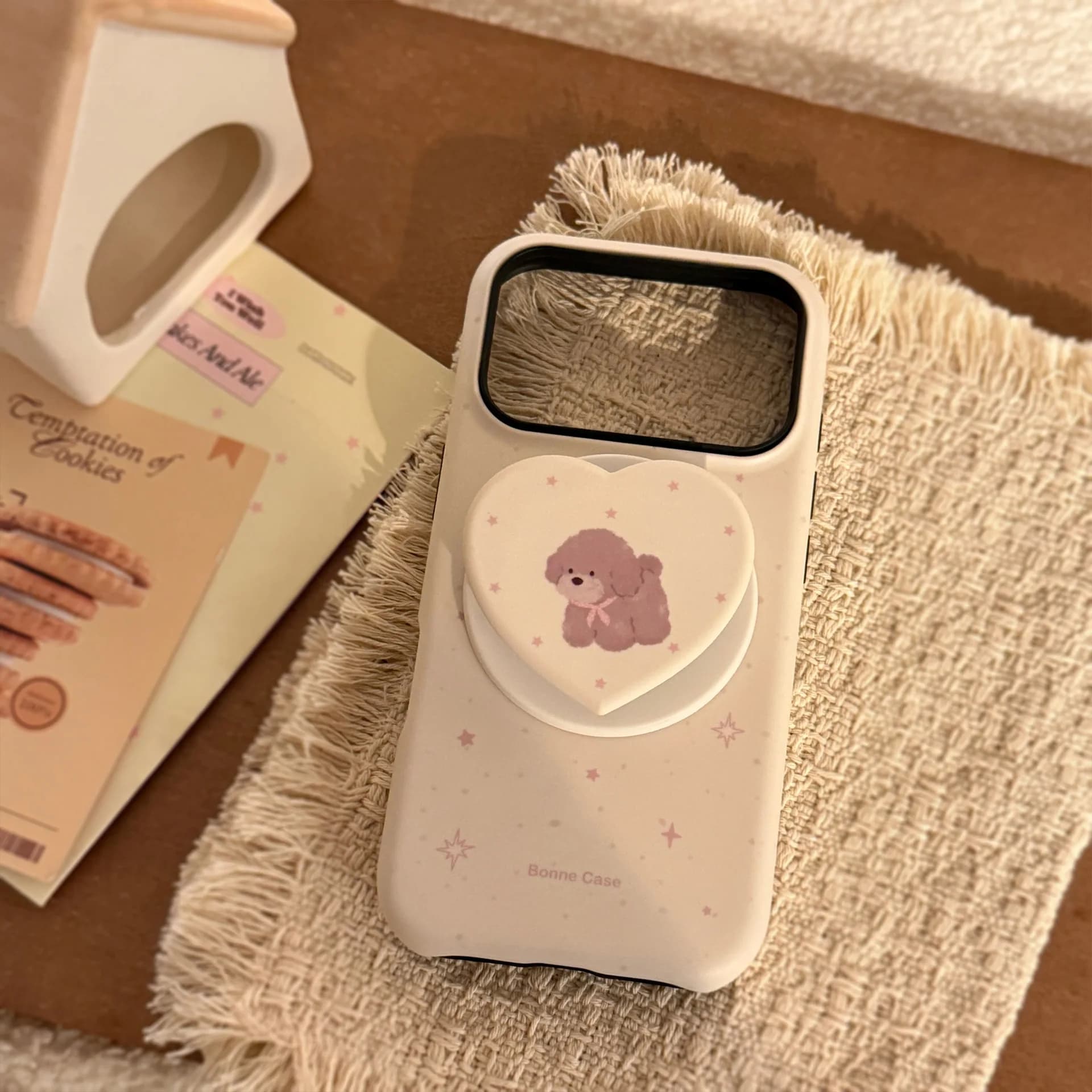 Custodia per telefono antiurto rigida con supporto magnetico a forma di cuore e design coreano a tema cucciolo per iPhone 17 16 15 14 13 12 mini 11 Pro Max