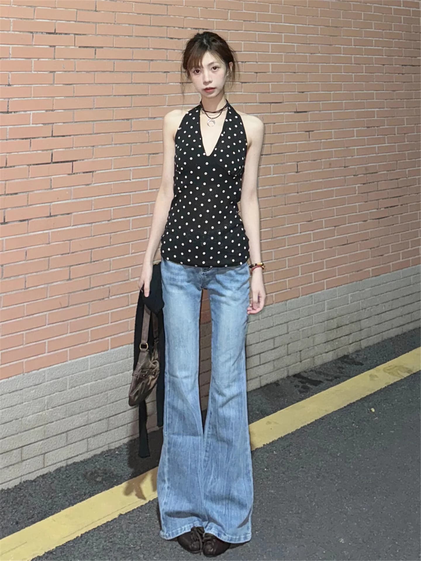 Jeans a Vita Bassa a Zampa d'Elefante da Donna, Pantaloni Slim Fit Svasati, Moda Primaverile, Stile Casual da Strada, Denim di Cotone