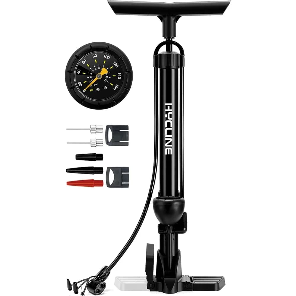 Bike Floor Pump with Gauge: 160 PSI High Pressure Bicycle Pumps - Durable Air Pump Fits Presta & Schrader Valve - Inflator for Road MTB Tire, Ball, Balloon, Inflatables