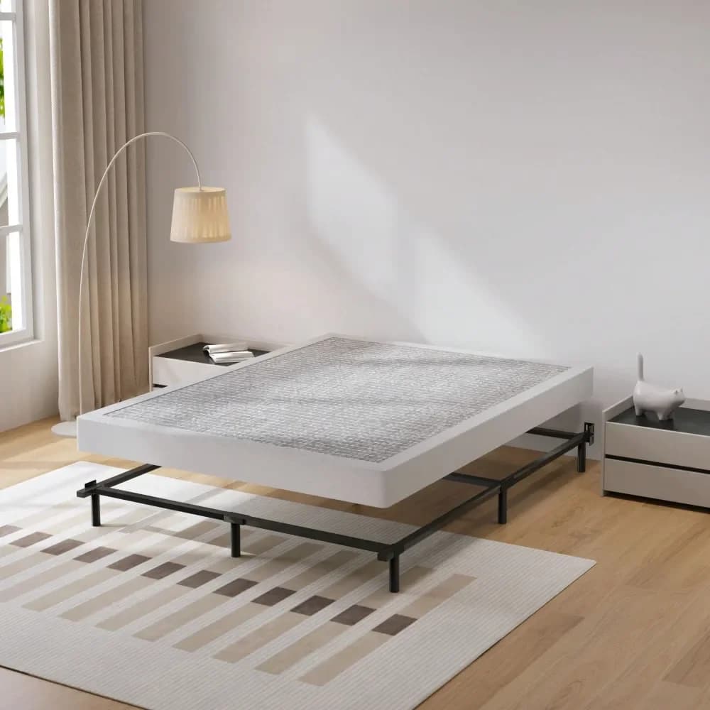 Base letto con box spring, supporto per materasso in metallo nero resistente da 3000 libbre con rivestimento in tessuto facile da pulire, senza rumore, facile da montare