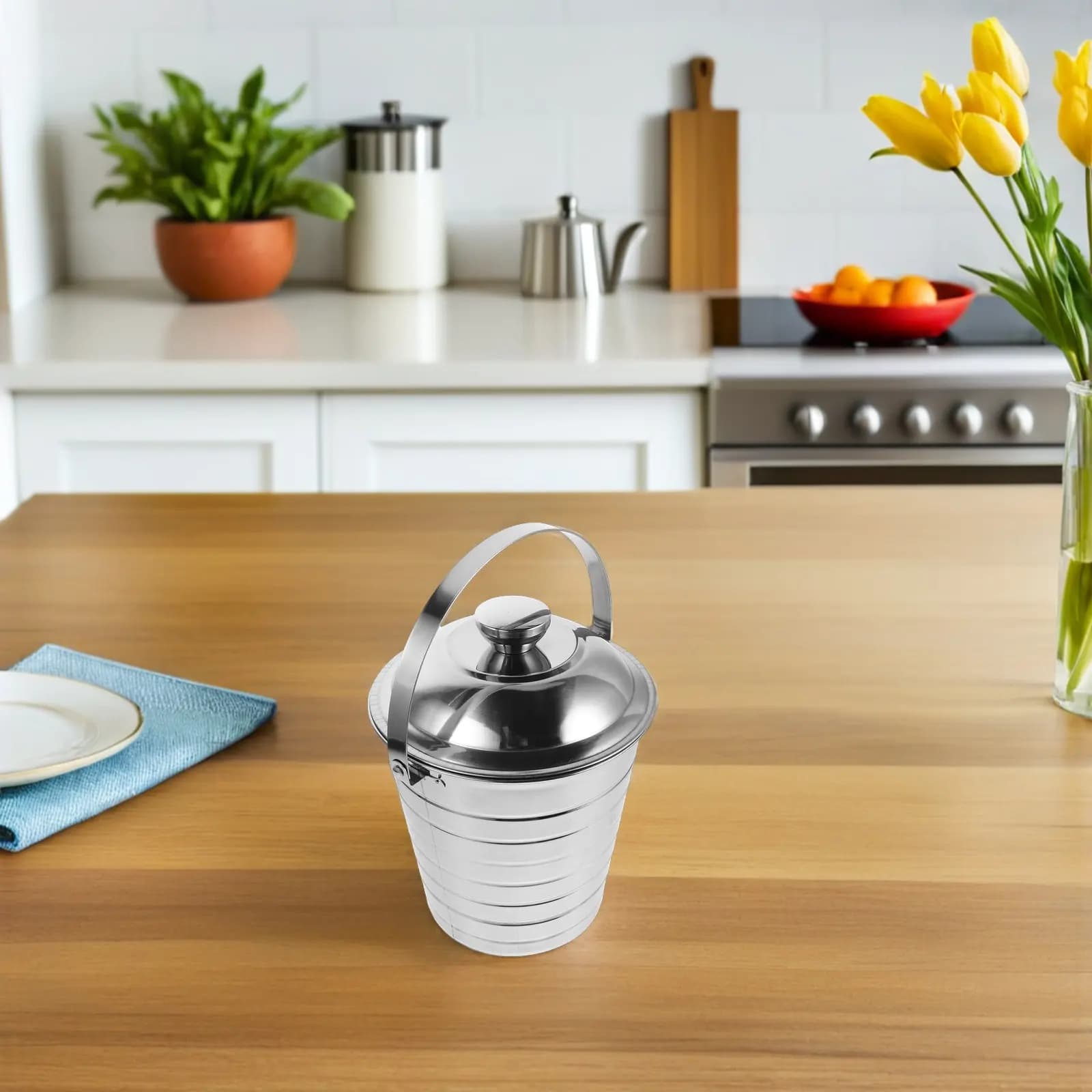 Stainless Steel Milk Bucket with Lid and Handle Portable Storage Pail 10.4x7.9inch Camping Food Oil Water Container