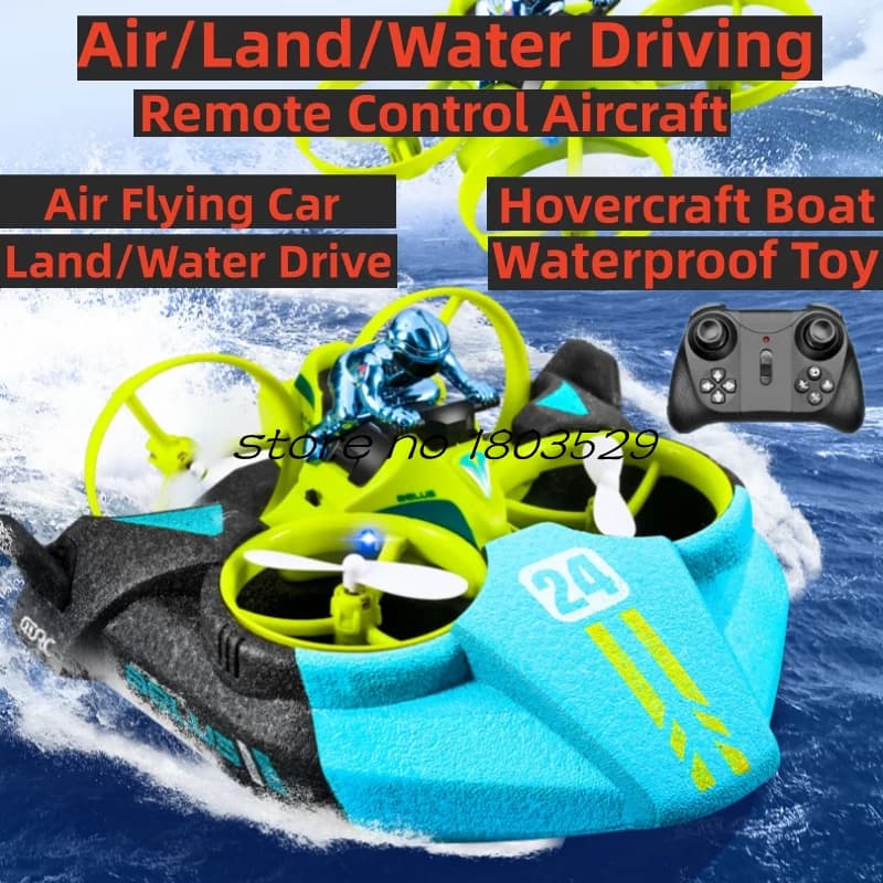 Aereo telecomandato Aria/Terra/Acqua Auto da guida Hovercraft Quadcopter 3 in 1 RC Drone Giocattoli per bambini Aereo da gioco all'aperto