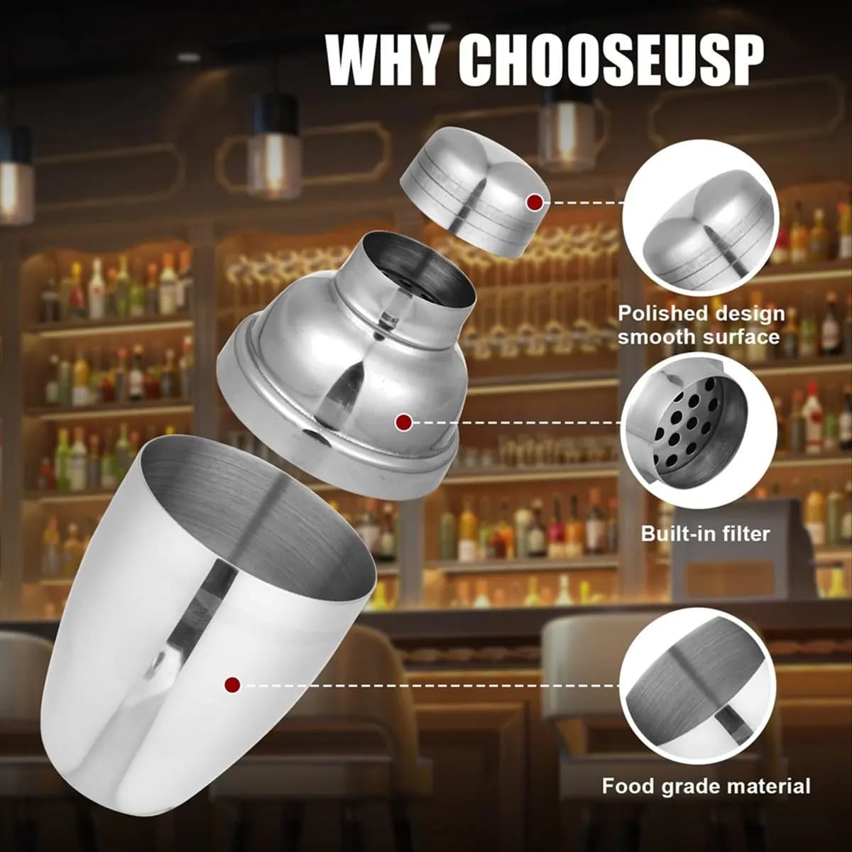 Set di 6 Mini Shaker per Cocktail, Shaker per Bevande, Mini Shaker in Acciaio Inox, Shaker per Cocktail con Filtro, 250ml