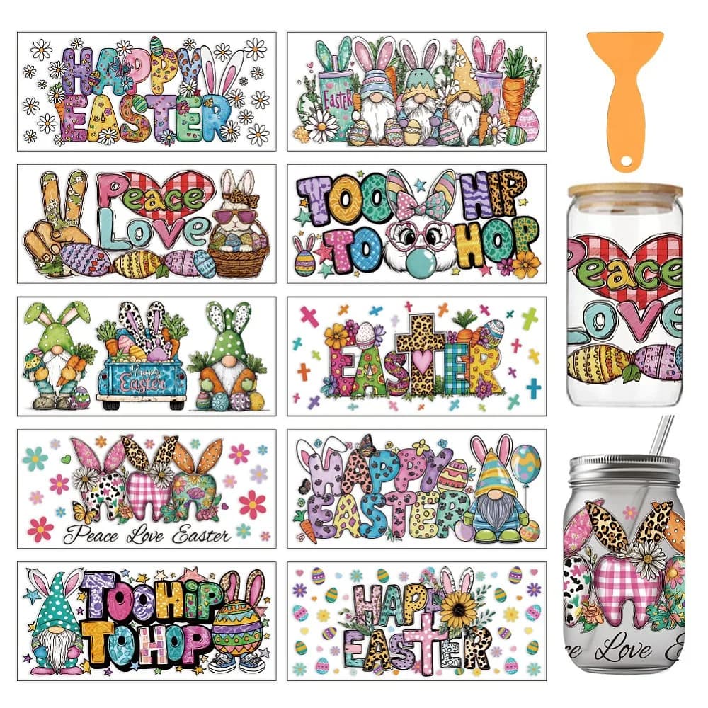 10Pcs 10 Styles PVC DIY Heat Transfer Paper for UV Sublimation Cup Gnome 240x110mm 1pc/style