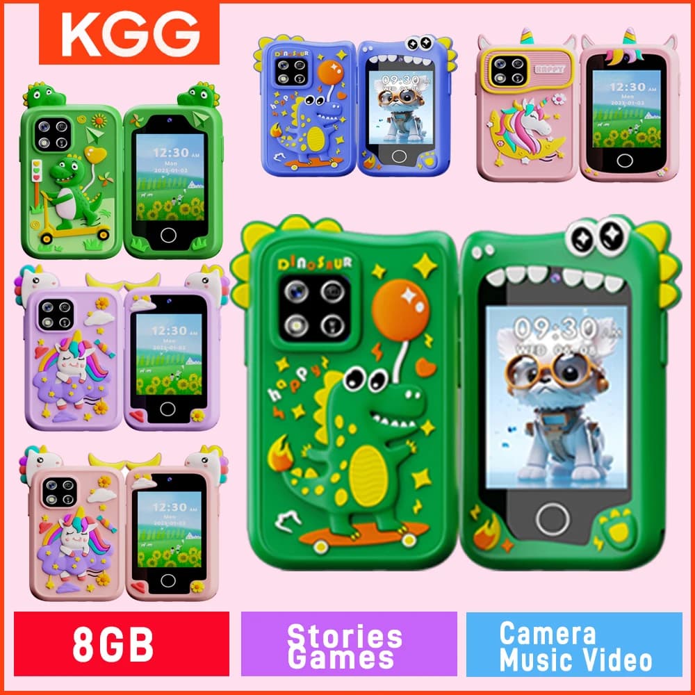 Mini bambini Smart Phone 8GB Cartoon Unicorn 2.8 '' Storie Musica Fotocamera Abitudine Track Bambino Mobile Giocattolo Telefono Strumenti Educativi Regali