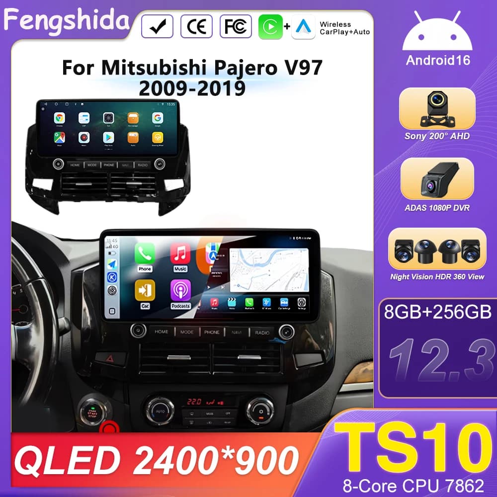 Car Radio For Mitsubishi Pajero V97 2009-2019 Carplay GPS Navigation Screen Android Auto 5G Wifi Stereo Bluetooth Unit No 2din