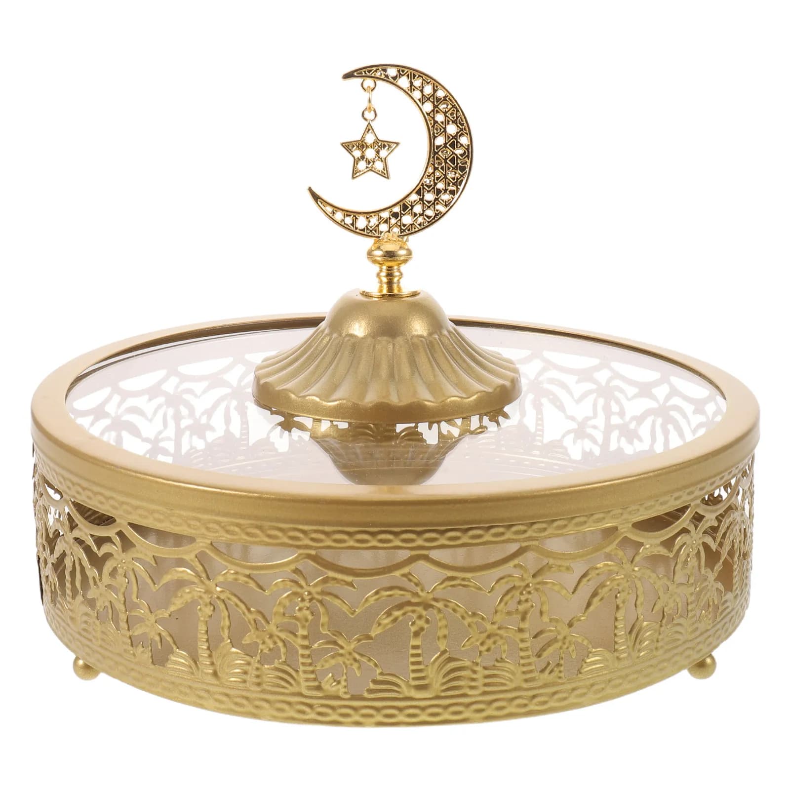 Ramadan Tray Lid Middle East Snack Plate 8 Inch Moon Star Eid Serving Platter Reusable Party Dessert Dried Fruits Nuts Candy
