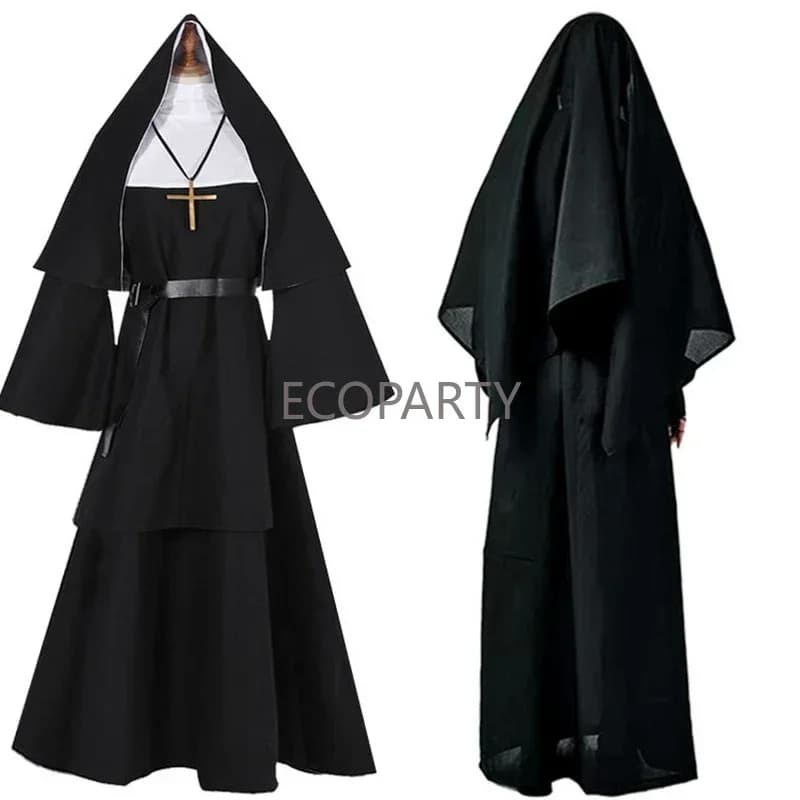 NEW Halloween Nun Cosplay costumetradizionale adulto Valak nero abito religioso vestito Halloween Party Demon Nun Performance Clothes