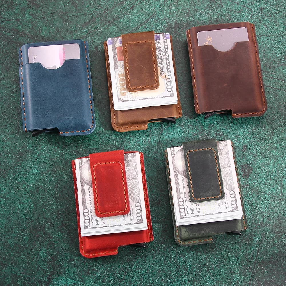 Personalized Anti-magnetic Men's Minimalist Leather Money Clip Credit Card Holder ID Wallet Thin Custom Engraved Men's Wallet