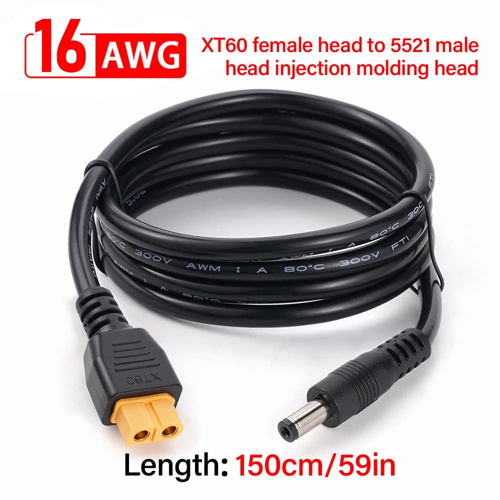 Connettore femmina XT60 a adattatore cavo di alimentazione maschio DC5521 16AWG 1,5 m Connessione pannello solare Adattatore di ricarica batteria per auto domestica