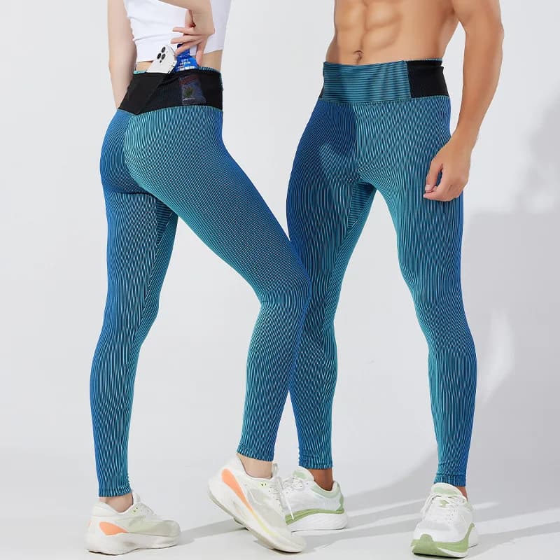 Leggings a Compressione a Righe per Donna, per Maratona, Corsa e Yoga, con Tasca in Rete