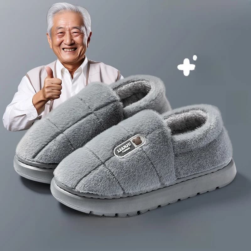 Pantofole in cotone ispessito da uomo, calde per casa e esterno, antiscivolo, in peluche, taglie grandi con tallone, per interni ed esterni
