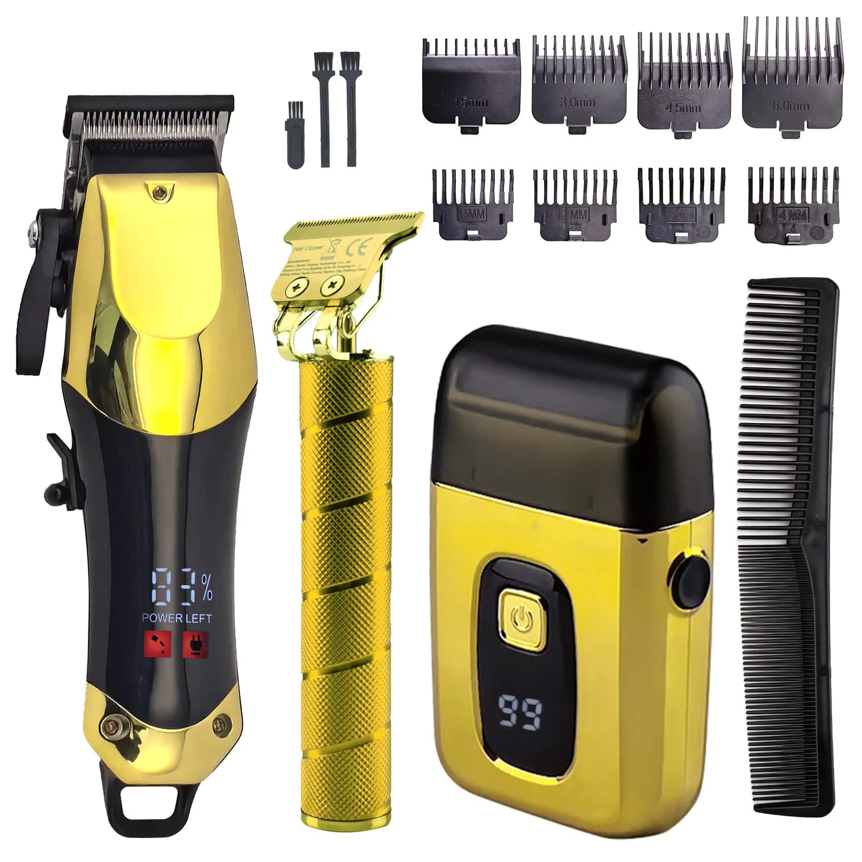 3-Piece USB Rechargeable Men's Hair Clipper Set Professional Electric Trimmer for Head Beard Detail Grooming Home Use Kit