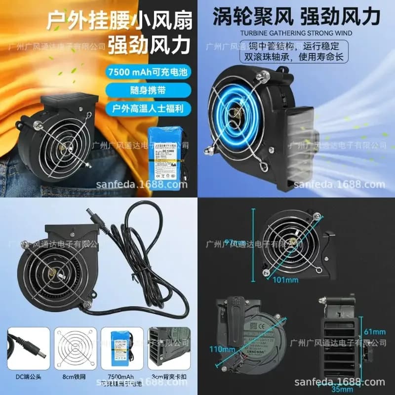Ventilatore Portatile da Cintura per Raffreddamento Esterno, Alta Portata d'Aria 12V 2.94A 2.4A 3.8A per Laptop e Computer Portatile