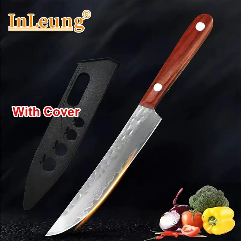 Coltello da Cucina Professionale in Acciaio Damascato con Manico in Legno, Sbucciatore per Frutta, Affettatrice per Carne e Verdure, Coltello da Chef per Disossare