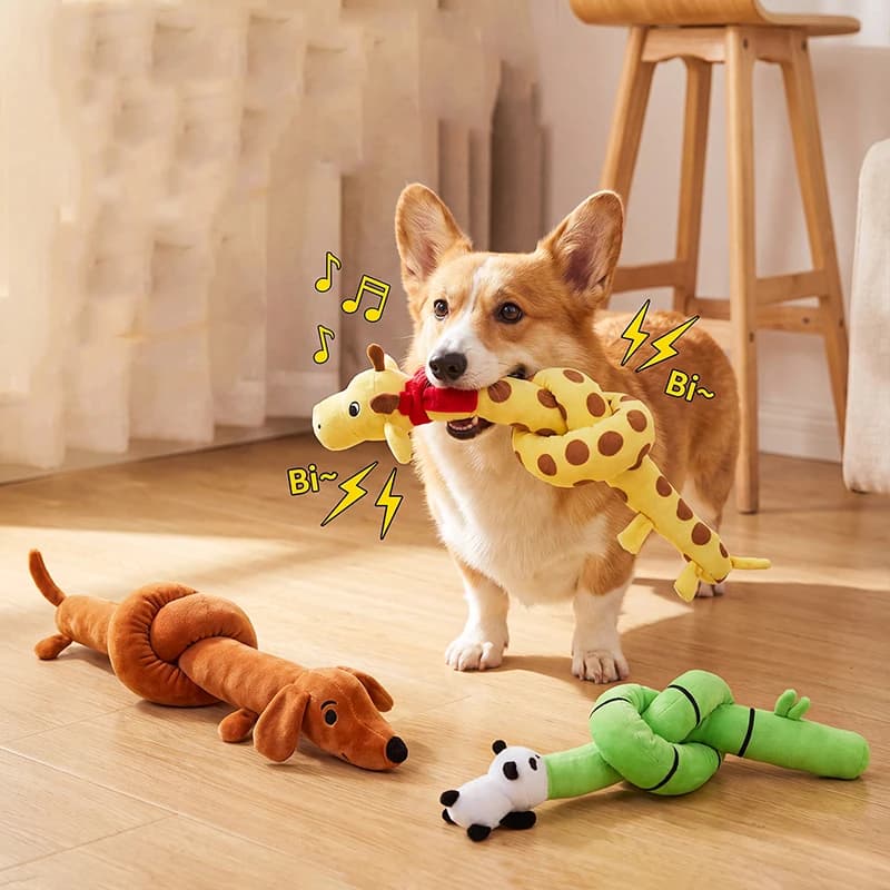 Squeaky Dog Toys Dachshund Shape Interactive Soft Companion Dog Chew Toys for Indoor Play Training Teething Boredom Relief