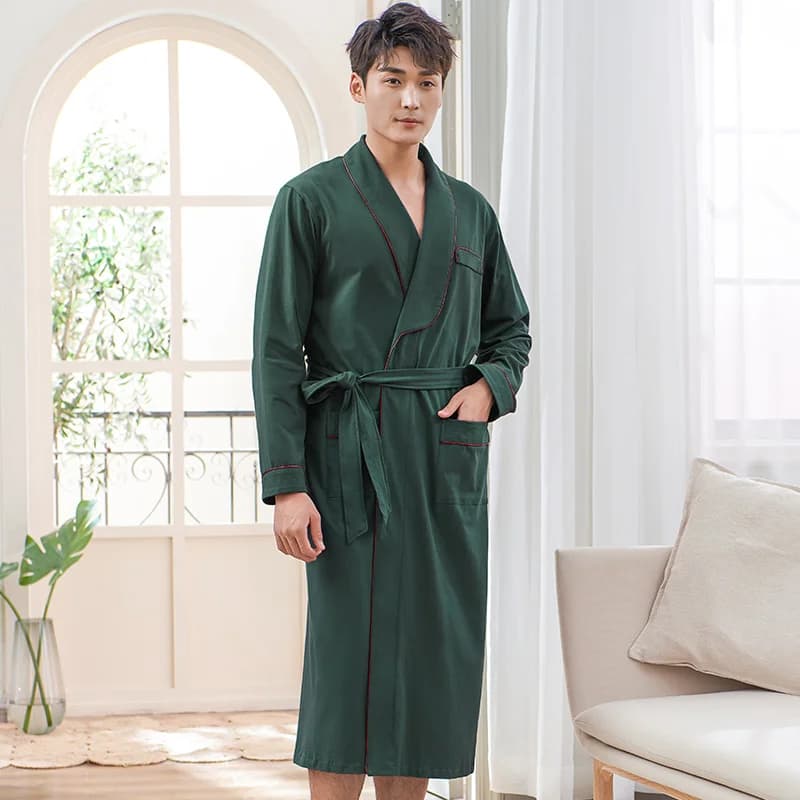 Primavera Autunno Solido Accappatoio da uomo in cotone pieno Top da notte Kimono Vestaglie per abiti maschili Accappatoio lungo Abito da sposa Vestaglia 3XL