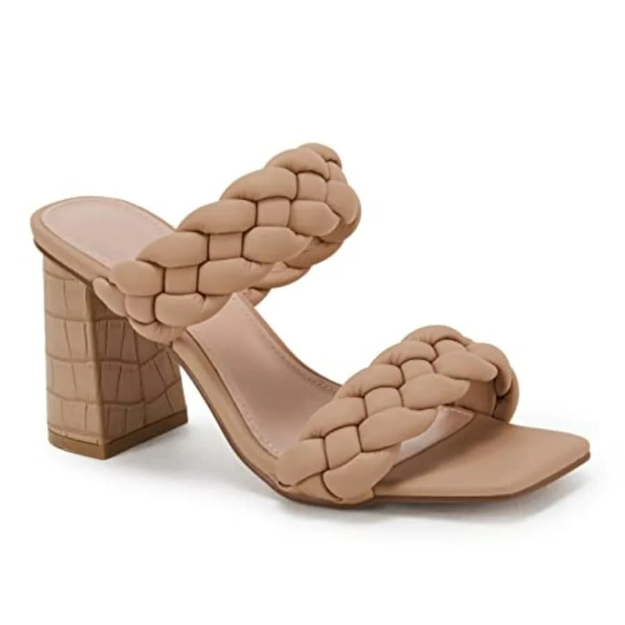 Sandali da donna con tacco intrecciato, tacco largo e doppio cinturino, eleganti per l'estate