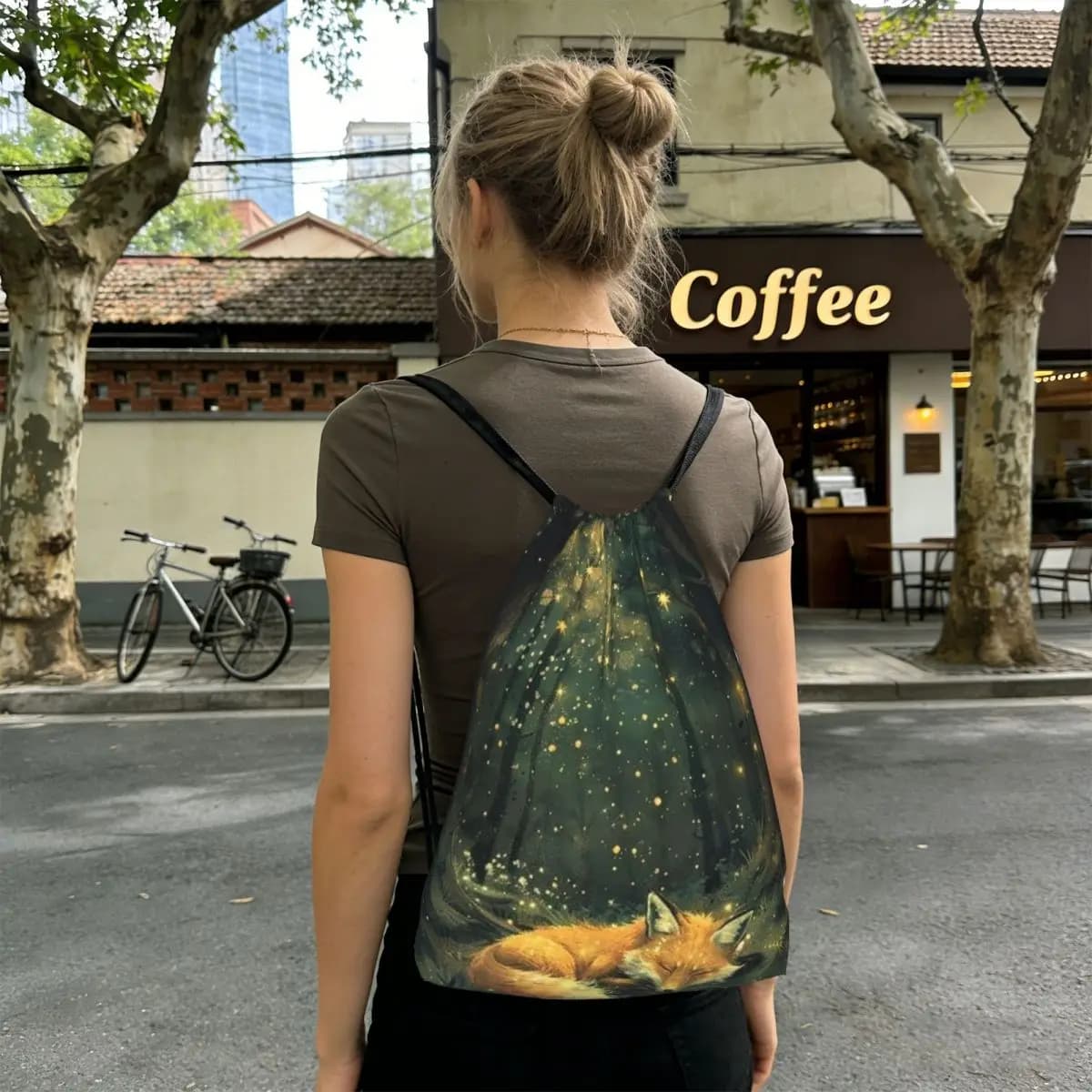 Backpacks The Fox Sleeping In The Forest, multifunctional bags with coulisse, sports bags, book bags for students travelling