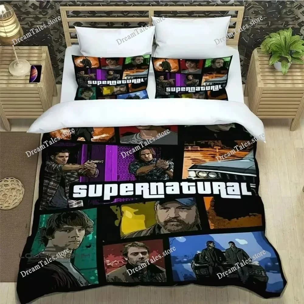 Set di Biancheria da Letto Serie TV Supernatural, Misure Singolo, Matrimoniale, Queen, King, per Adulti e Bambini, Set Copripiumino e Lenzuola 2025369