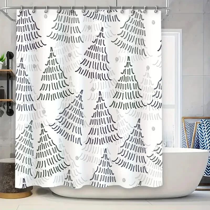 Tenda da doccia bianca con stampa albero di Natale Decorazione per la casa impermeabile Set di decorazioni per il bagno per vasca da bagno Dimensioni 72x84 pollici Padella singola