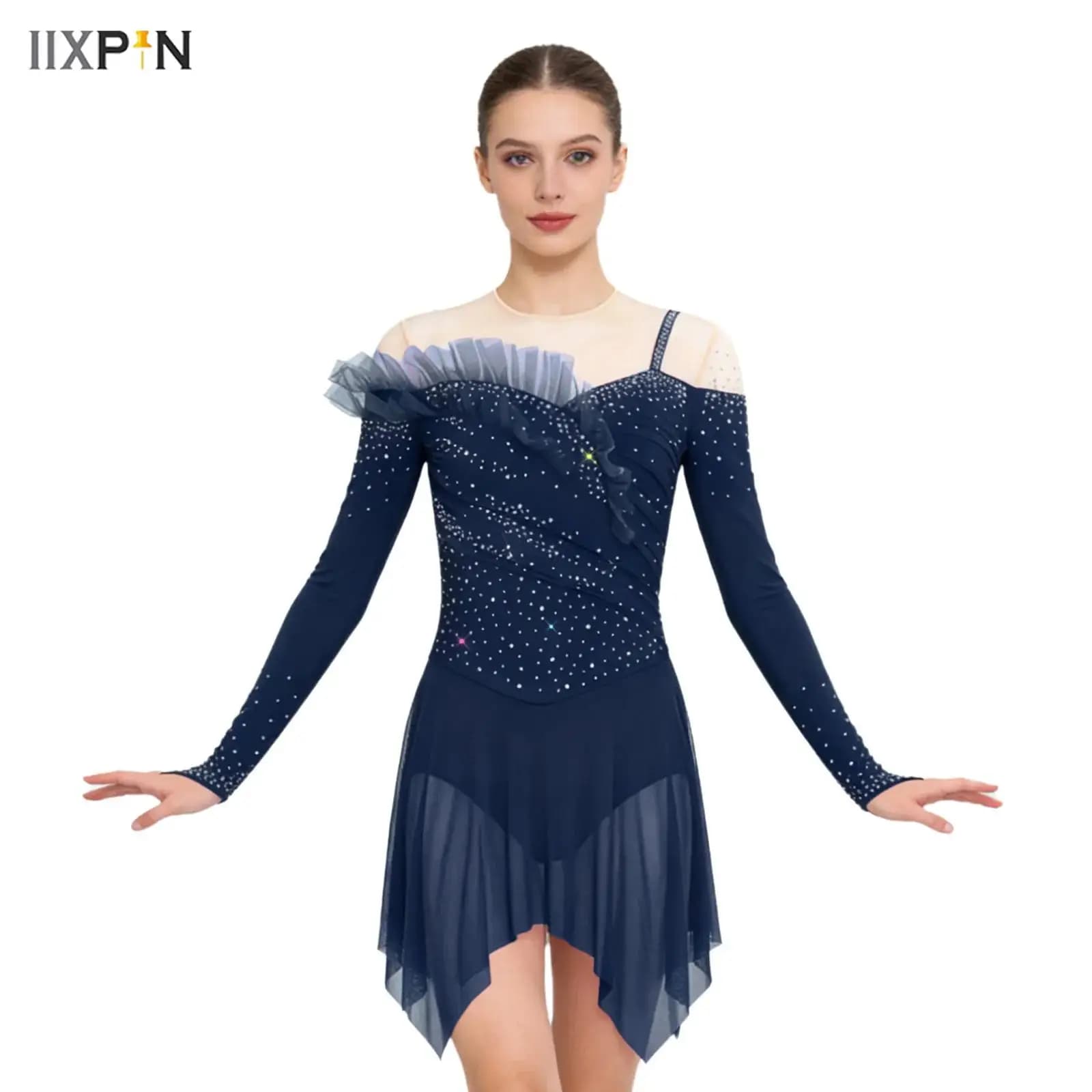 Body da Danza Artistica per Donne, Ginnastica Acrobatica, Pattinaggio Artistico, Balletto, Danza Lirica, con Strass e Slip Integrato