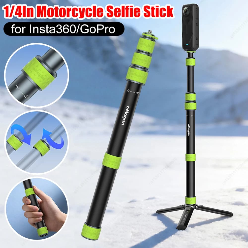 Asta Selfie Universale da Moto 1/4 Pollici, Resistente all'Usura, con Doppio Morsetto per Manubrio, Accessori per Ciclismo