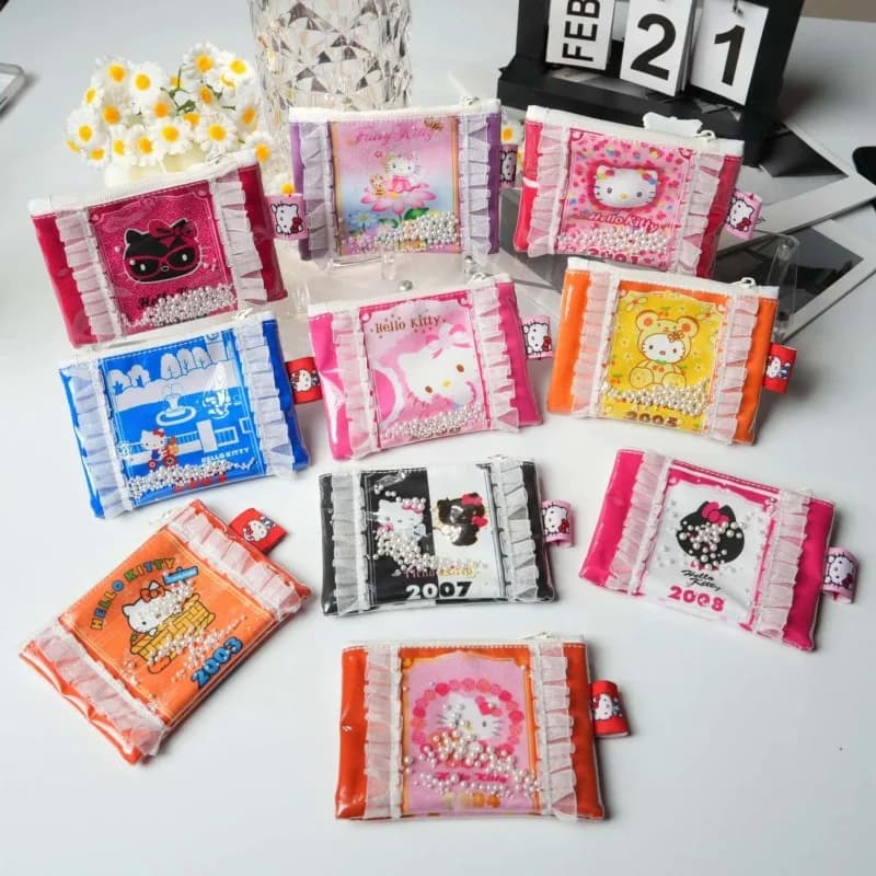 Anime Sanrio HelloKitty Cute Kawaii TPU Slim Card Wallet Large Capacity Coin Pocket Small Size Handmade Portable Home Gifts