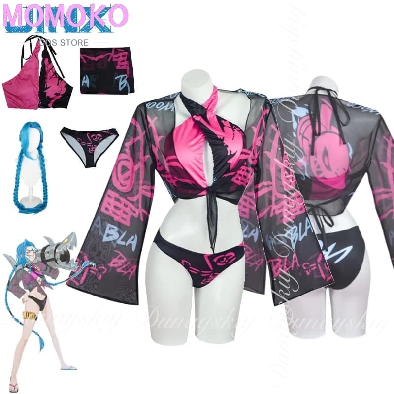Arcane: Gioco LOL LOL Gioco Jinx Rampage Lori Costume da bagno cosplay Bikini Lungo Doppia trecce Costume cosplay Gioco pieno di set