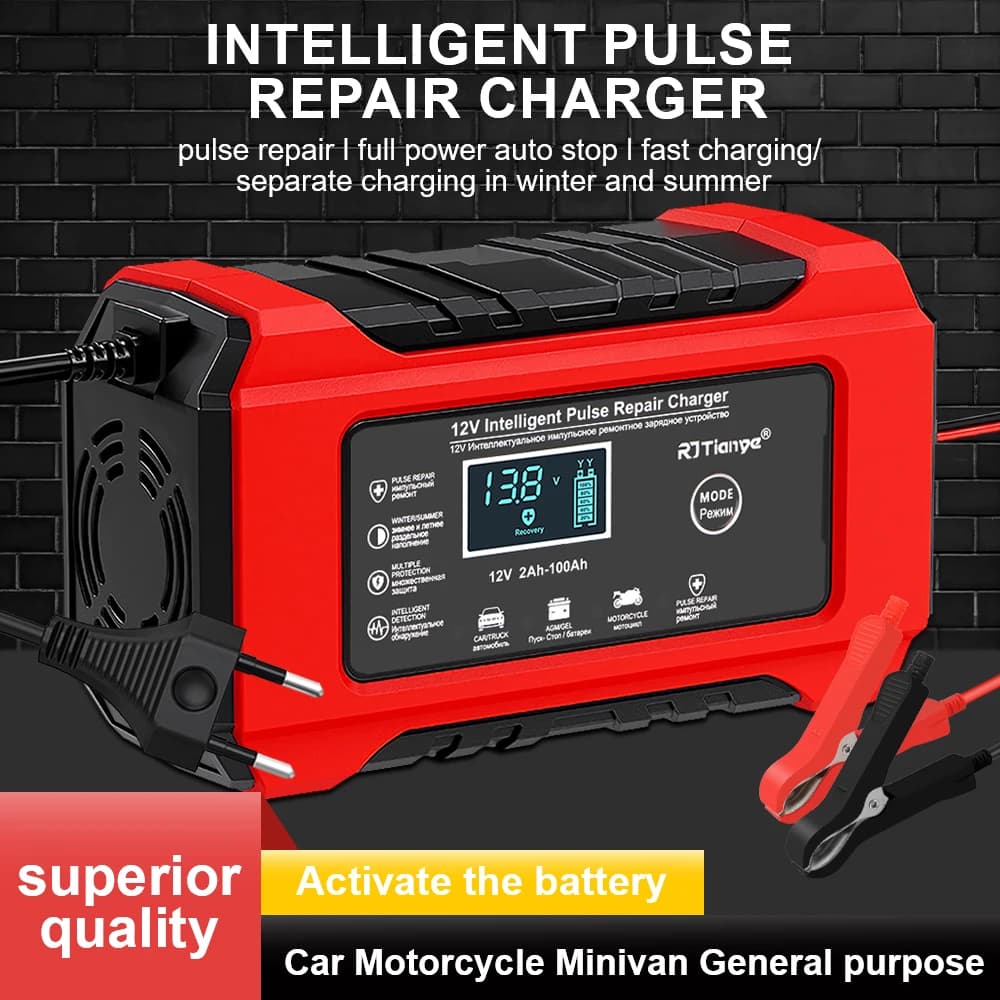 80 W Car Charger Storage Cell Rechargeable Device Intelligent Pulse Repair for Lead Bike Car Batteries 12 V 6 A