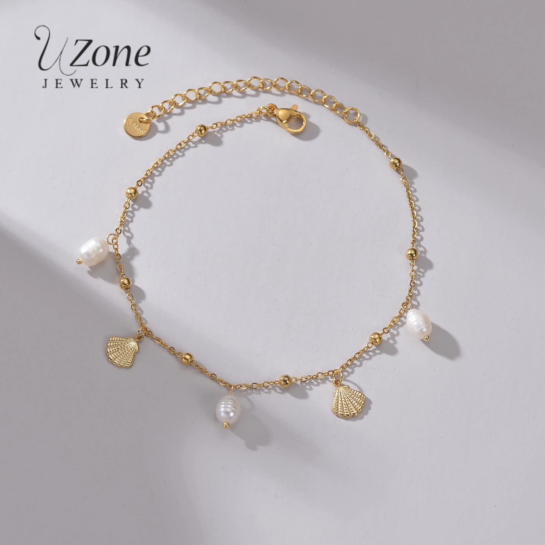 UZone Bracciale a catena alla caviglia con ciondolo con perline alla moda sul piede della gamba Catena con piedi con ciondolo regolabile in acciaio inossidabile per regalo di gioielleria da donna