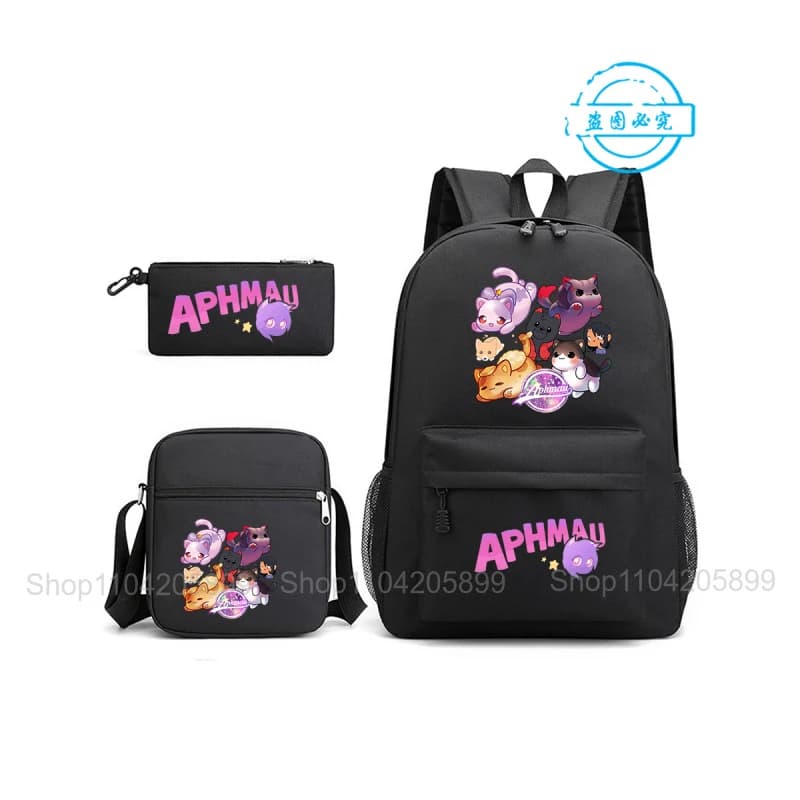 Aphmau Backpack Student Mochila School Bag Pencil Case Shoulder Bag 3PCS Set Fashion Girls Boys Game Cartoon SchoolBag Gift