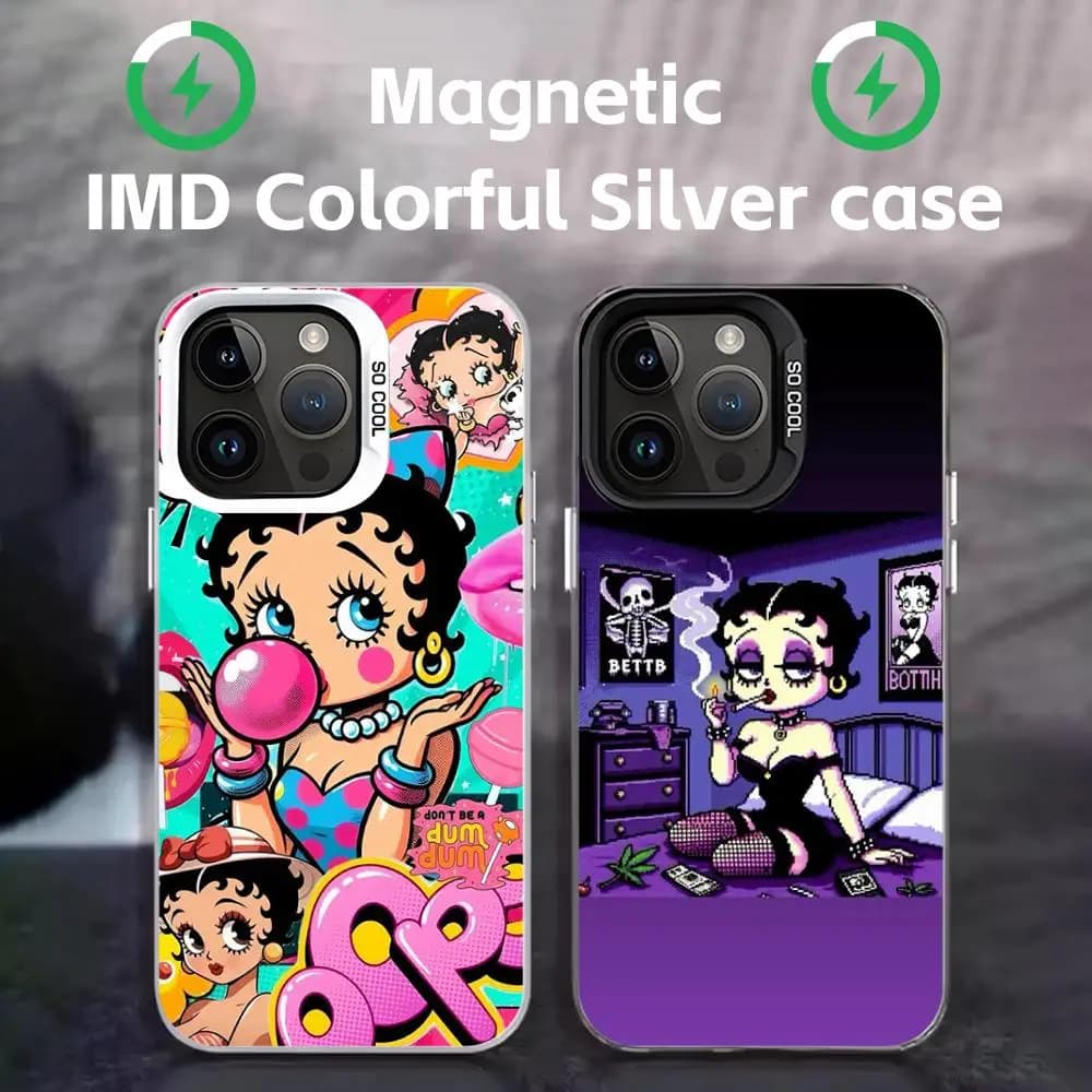 fashion betty boop Phone Case black magnetic IMD Colorful Silver Suitable case for iPhone17 16 15 14 13 12 11Pro Max