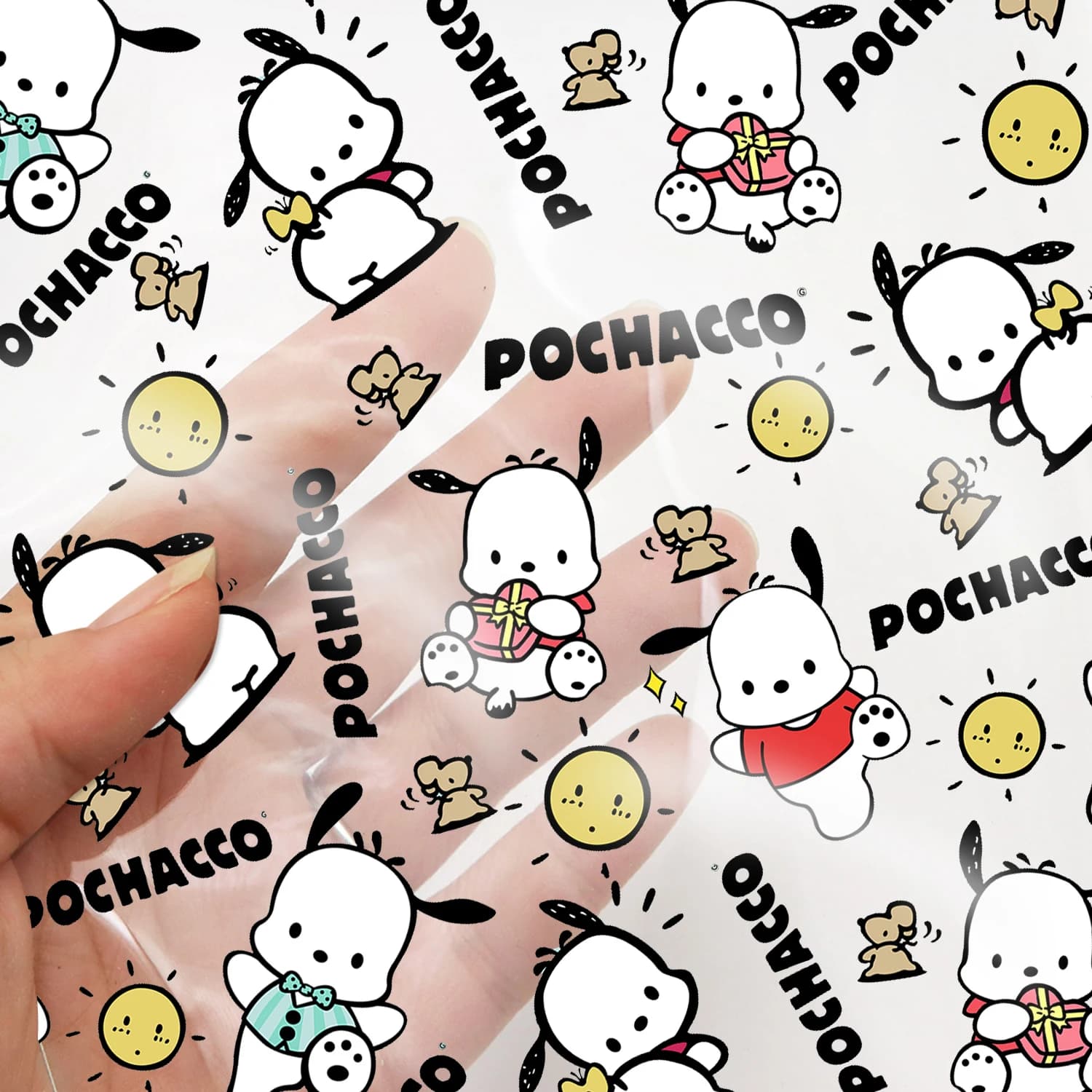 Foglio in ecopelle trasparente impermeabile con personaggi Sanrio da 1 pezzo | Disegni di cartoni animati stampati ai raggi UV: vinile in PVC per artigianato fai da te, fiocchi