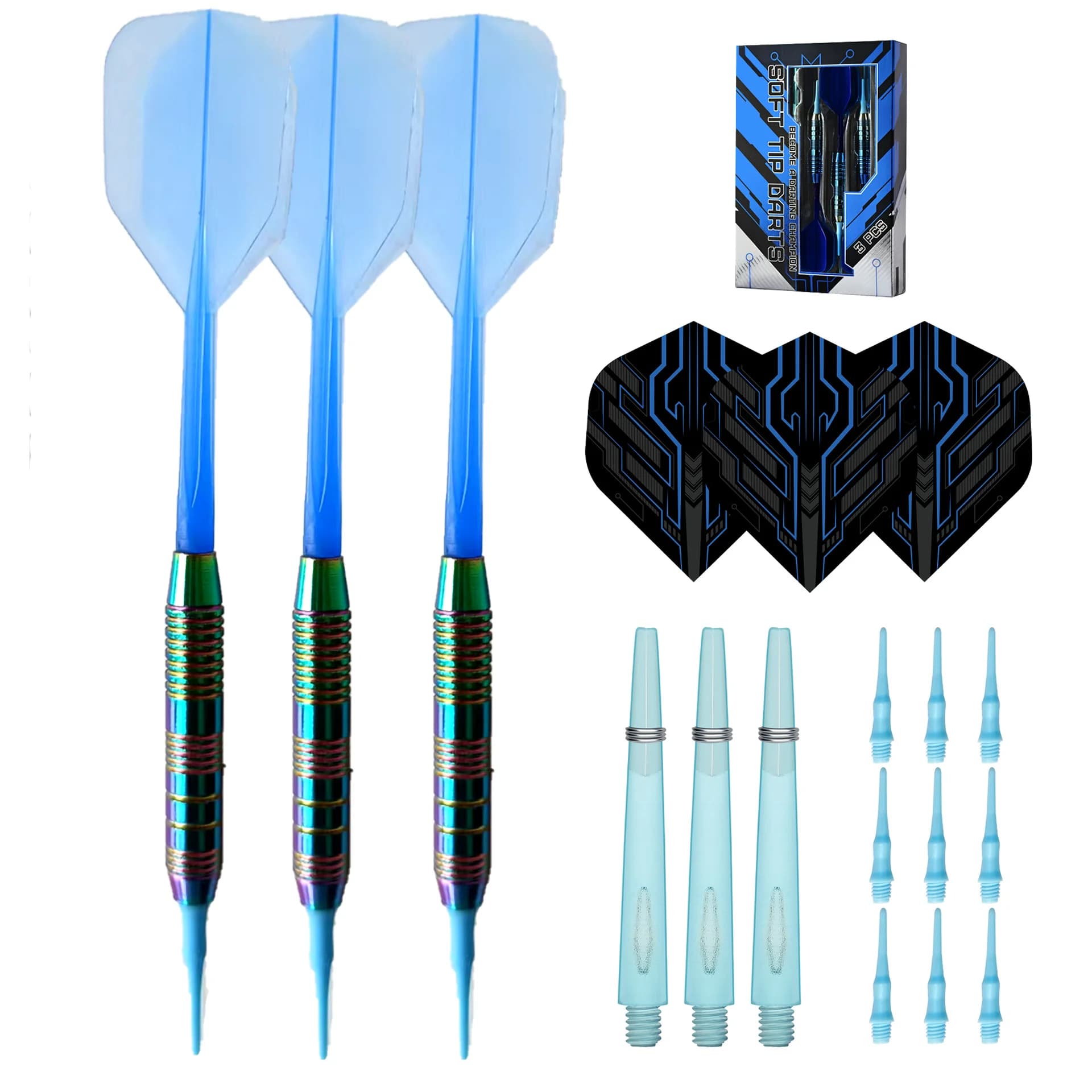 Professional 20g Soft Tip Darts with One‑Piece Dart Flights Rainbow Coated Barrel Soft Darts Set for Electronic Dart Board
