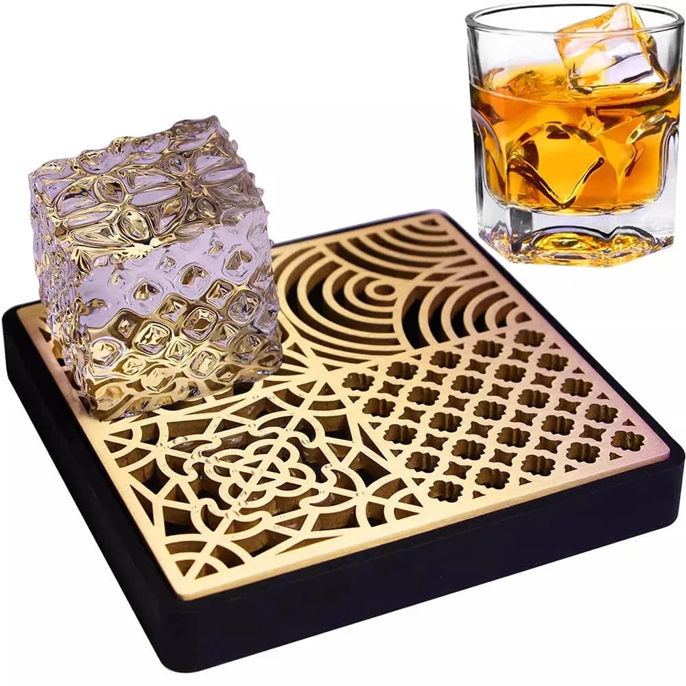 Stampo per Ghiaccio a Forma di Cubetti in Ottone per Alimenti, Stampo per Ghiaccio da Bar, Pressa per Whisky, Vassoio Quadrato per Stampa Ghiaccio