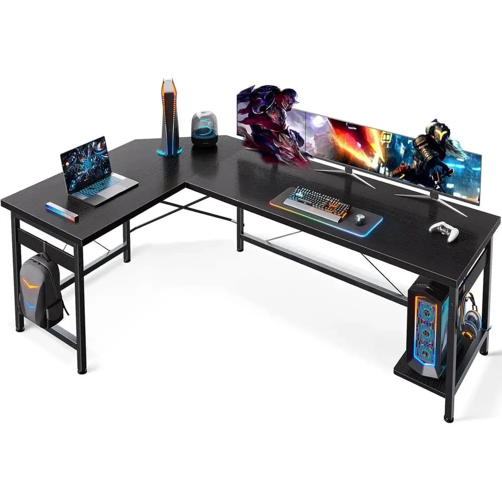 Scrivania da Gaming a L da 66 Pollici, Tavolo per Computer Durevole per Ufficio Domestico, Ampia Scrivania, Grande Postazione di Lavoro per Gaming, Nera