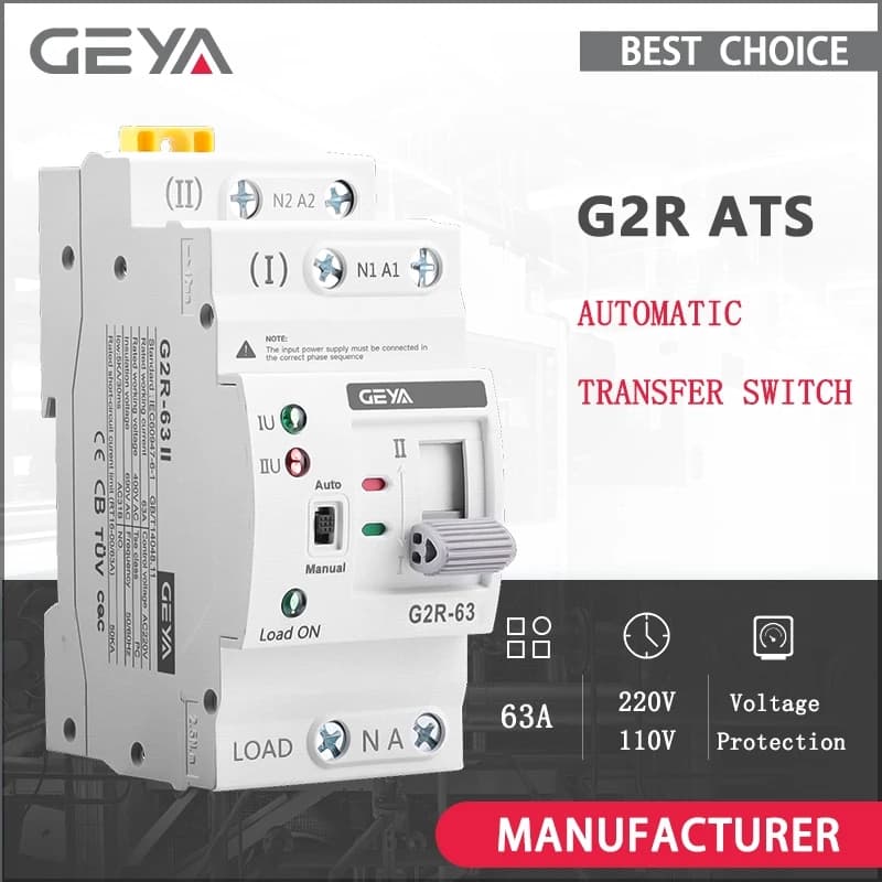 GEYA G2R ATS Mini 220V automatic transfer switch on Din drive Double power electric selectors Uninterrupted power supply 63A 110V