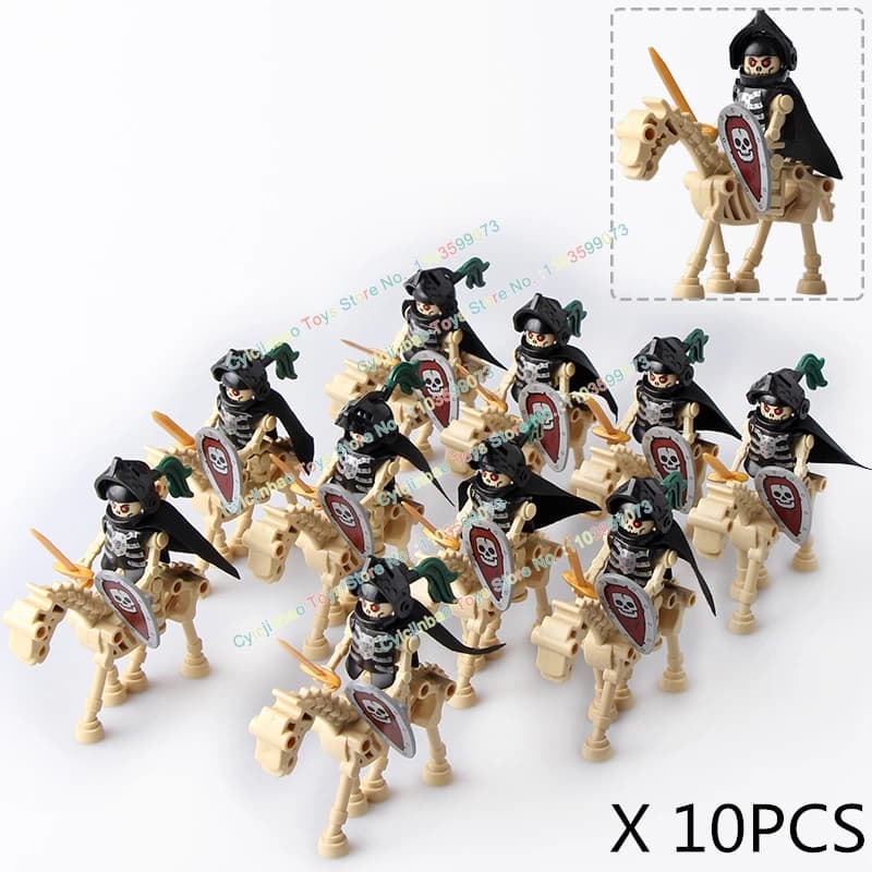 10 pz AX9815-16 cavaliere medievale scheletro cavaliere accessori scudo lancia armatura Building Block mattoni Action Figure giocattolo per bambini