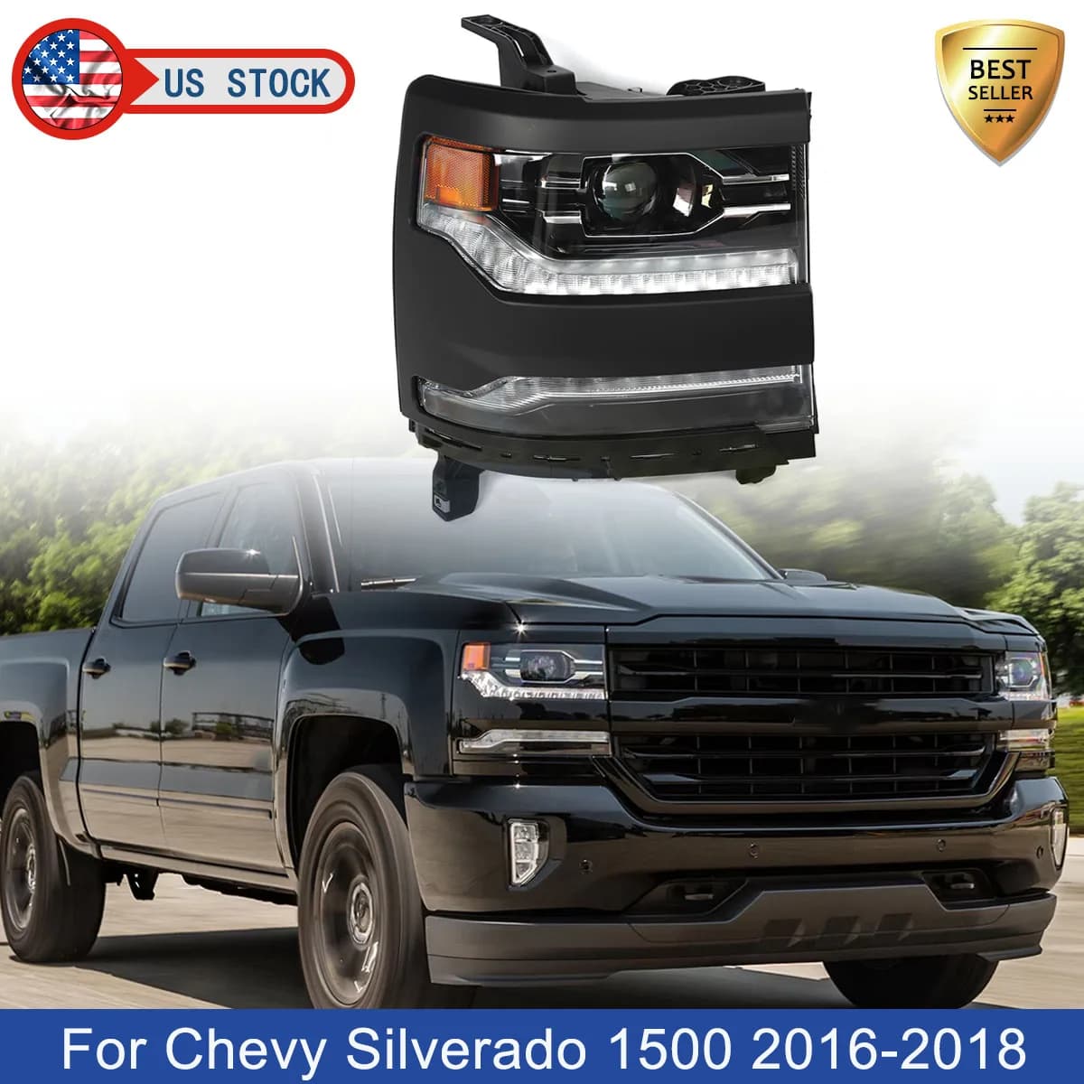 Per Chevrolet Silverado 1500 FARO ANTERIORE 4 porte 2016 2017 2018 2019 FULL LED Proiettore Fari DRL Sostituzione Diretta