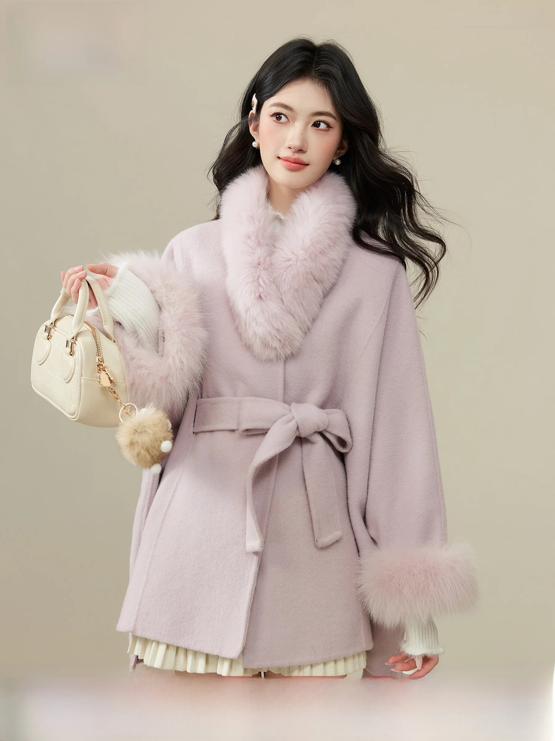 Cappotto Corto in Lana Double-Face con Colletto, Stile Elegante, Giacca da Donna, Nuovo Arrivo Primavera, Caldo, Vita Alta, Lunghezza Estesa