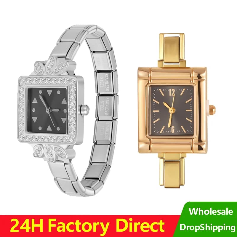 Fashion High Quality Men Women's Stainless Steel Triangular Hour Markers Square Watch Bracelet DIY Bangle For Friend Wife Gift