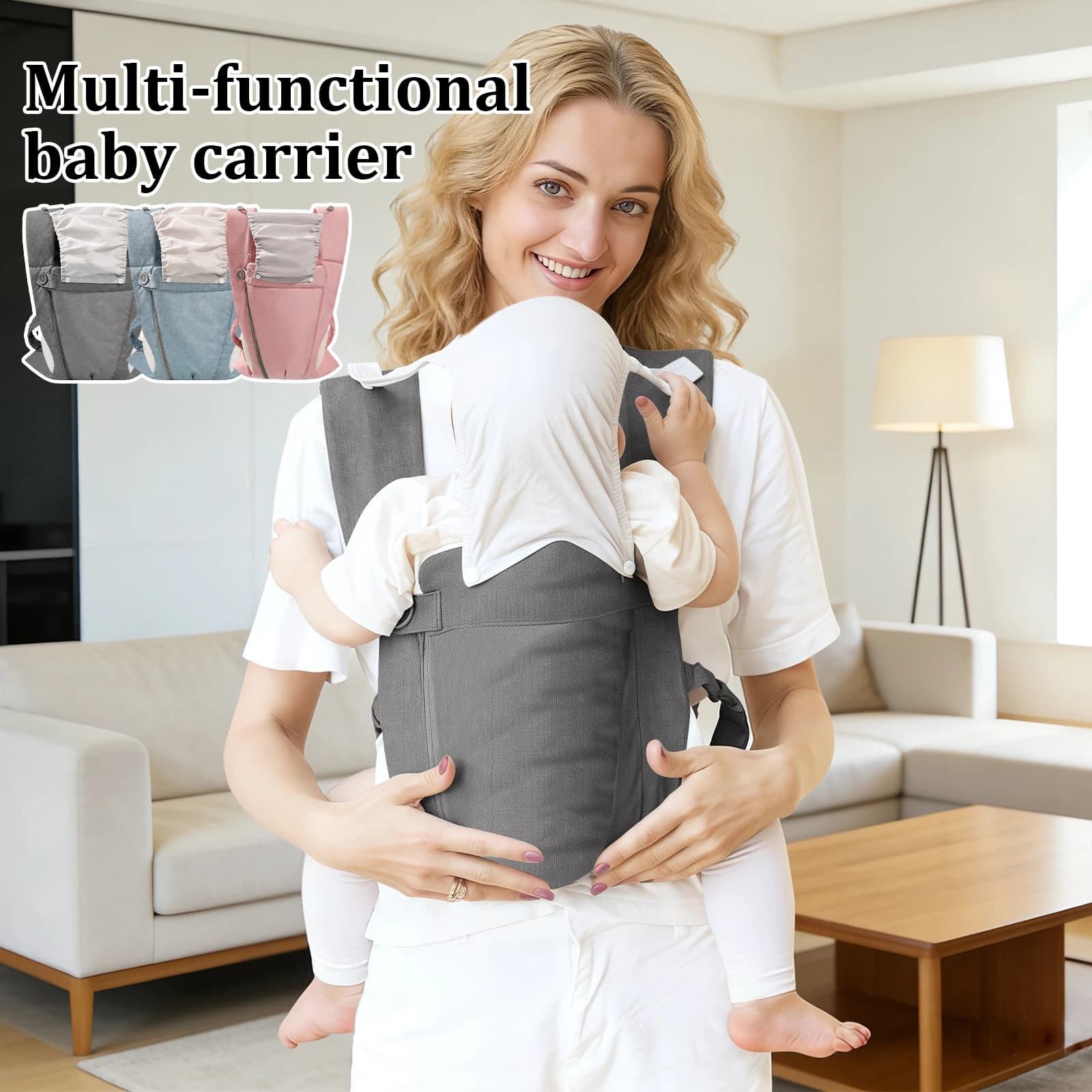Marsupio multifunzione per neonati, 1 pezzo, design ergonomico, con cerniera per un facile utilizzo, con cappuccio staccabile per protezione dal vento e calore, disponibile in vari colori, adatto per i genitori che portano fuori i propri bambini